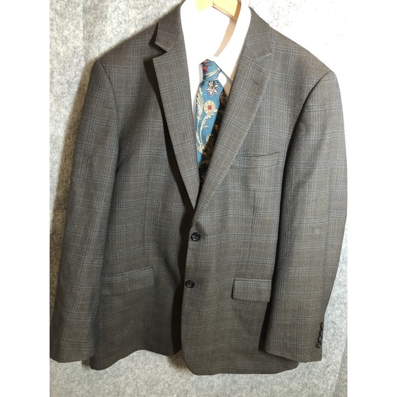 Pronto Uomo Platinum Blazer Mens 46 Long Gray Wool Plaid Sport Coat Jacket Suit - Picture 3 of 9